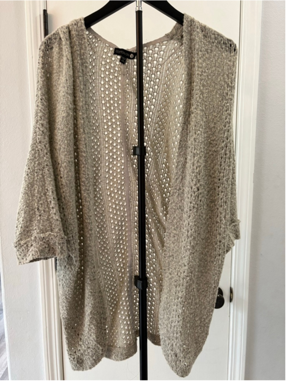 Cotton On Open Knit Cocoon Cardigan Sweater Grey/Beige Boho Size S